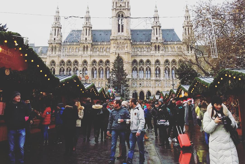 photo of christmas market in the winter time